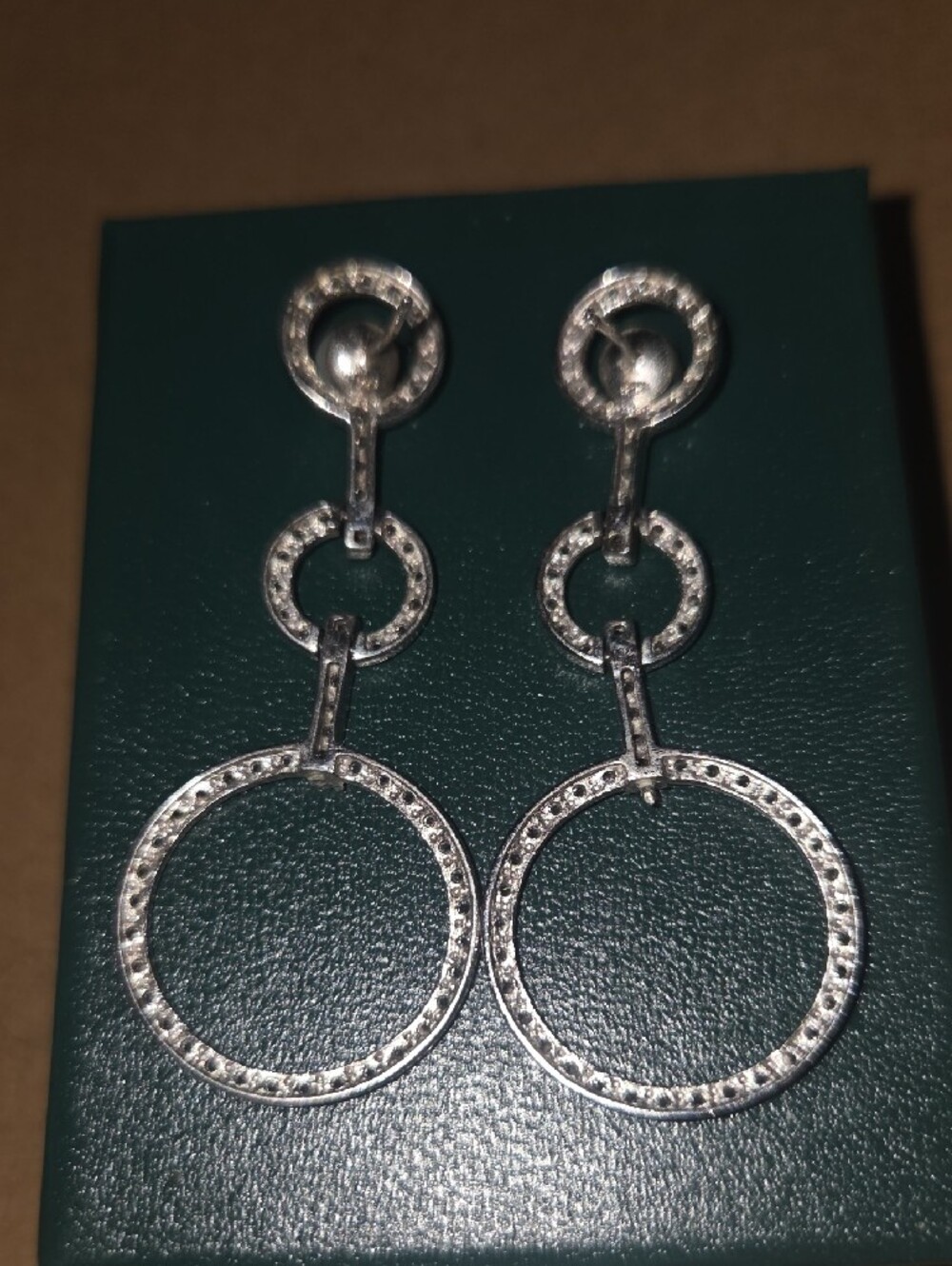 Silver Pearl and Crystal Drop Hoop Earrings - Picture 2 of 4